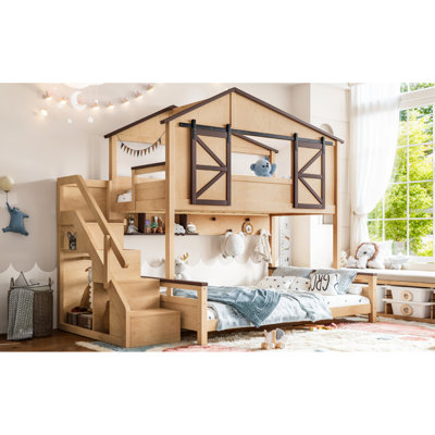 Lit superposé (deux lits simples superposés) avec rangement, en MDF et bois, style moderne pour enfants et adolescents