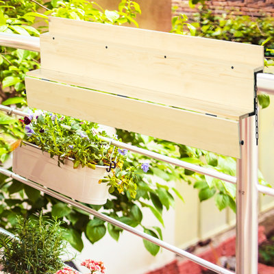 Table de service suspendue pour balcon, bureau pliable en bois d'épinette, pouvant accueillir jusqu'à 3,9 pouces, table de 20 po x P 12,5 po pour balcons, balustrade pratique pour l'extérieur, finition naturelle, l H 66 po, capacité