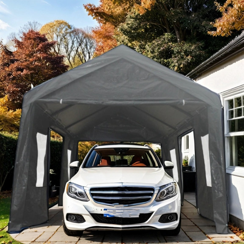 Heavy-Duty Outdoor Polypropylene Garage Shed, Gray, 117.97" H x 146.05" W x 241.82" D