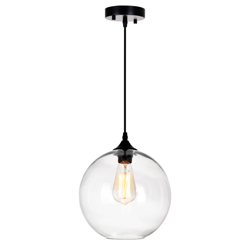 Mini luminaire suspendu en verre - luminaire suspendu à une ampoule avec abat-jour rond minimaliste moderne, cordon noir réglable - cuisine, salle à manger, éclairage de bar