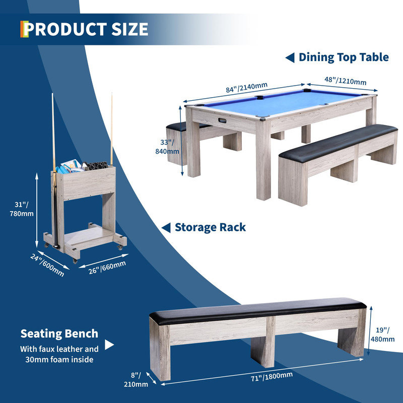 Table de jeu 7-en-1 3-en-1 pour piscine, salle à manger et tennis de table | Maison convertible, Bleu
