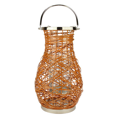 Modern Decorative Woven Iron Pillar Candle Lantern with Glass Hurricane
