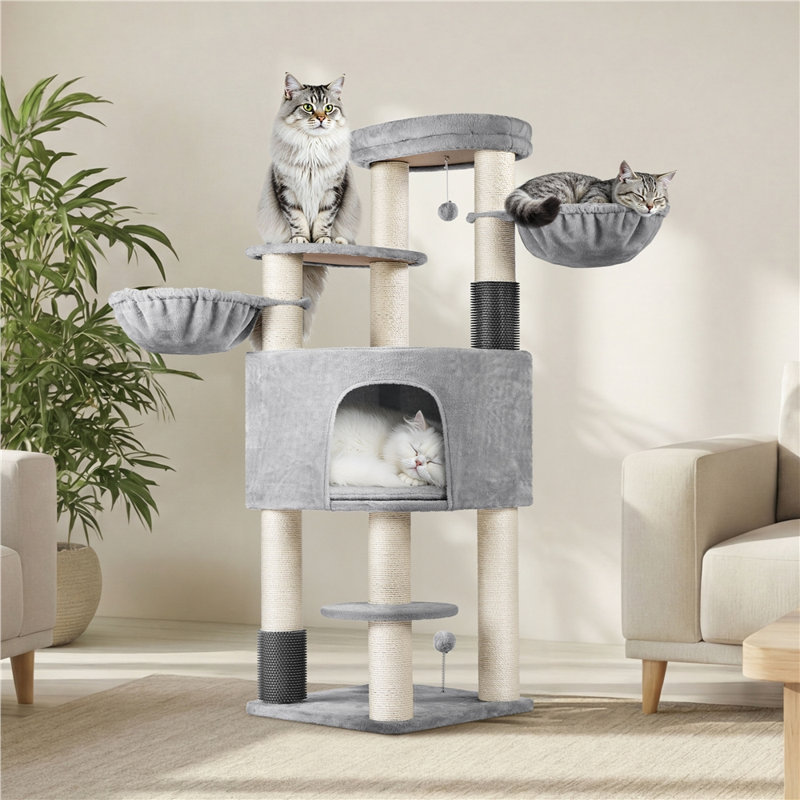 160 cm H Cat Tree / Condo, Light Grey/Beige