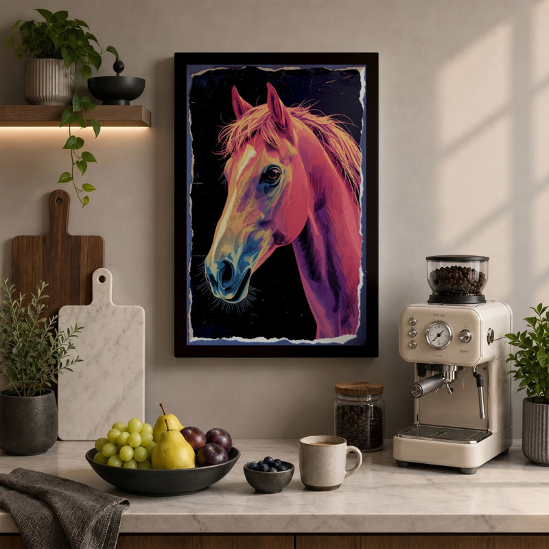 Neon Horse Modern - Wrapped Canvas, 24x16 - 61.0 x 40.6 cm, Terracotta Border