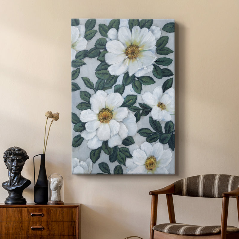 Fleurs blanc vif II - galerie Cavas sur mesure, H 27 po x l 18 po