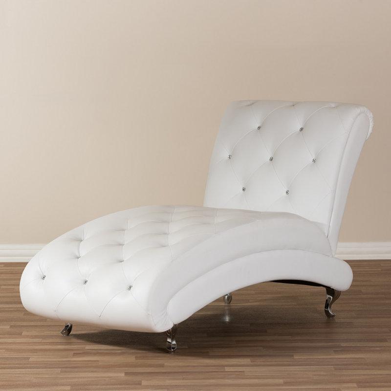 Chaise longue sans accoudoirs capitonnée Millo, Similicuir blanc