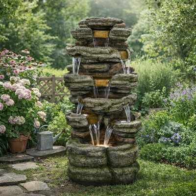 Fontaine en pierre naturelle de 47,2 po de hauteur avec lumière