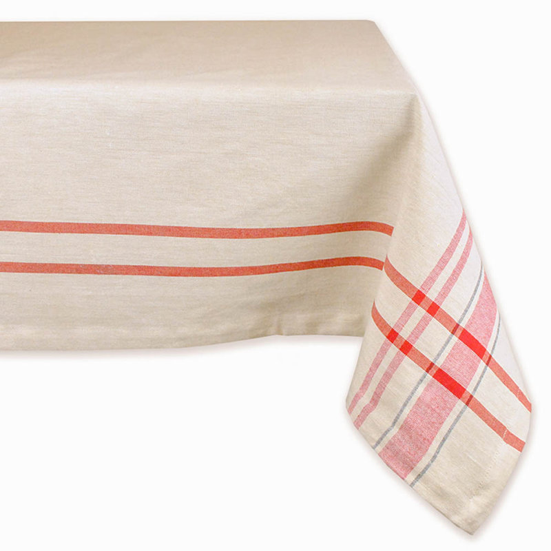 Shelton 100% Cotton Tablecloth, 120" L x 60" D, Red/Taupe