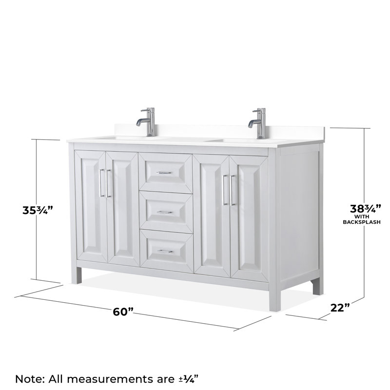 Daria 60'' W Double Vanity, White, White Cultured Marble, Polished Chrome