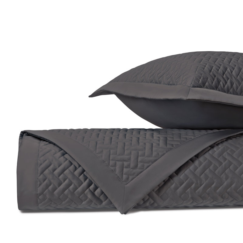 Basketweave Quilted Sateen Coverlet Set, Grisaglia Gray, King Quilt + 2 King Shams