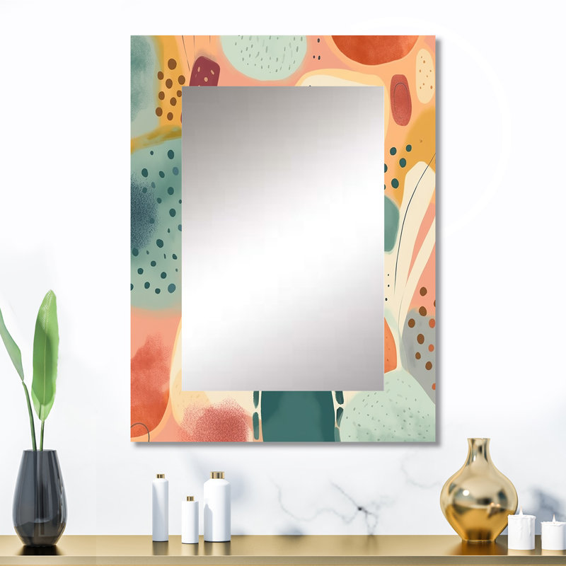 Motif orange amusant de formes I - miroir décoratif géométrique, miroir mural orange, impression d'art en métal