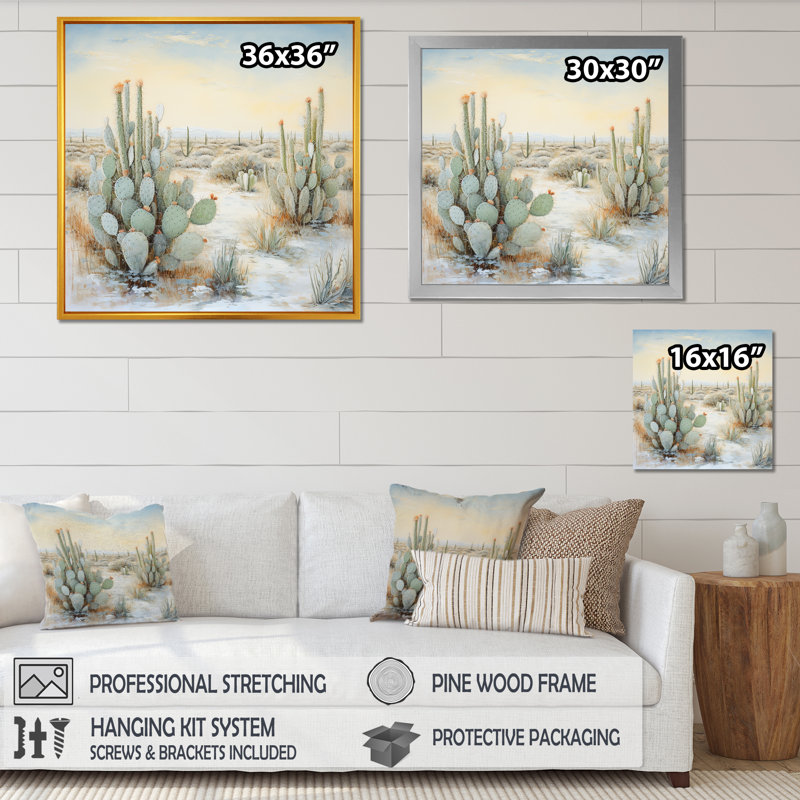 Cactus Charm In Winter I - Cactus Wall Art Living Room, H 30 po x l 30 po x P 1 po, Toile tendue
