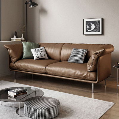 Brown Genuine Leather Standard Sofa cushion Loveseat