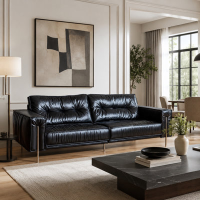 Modern Family Style Sofa with Soft Leather Match Upholstery Comfortable and Durable Seating Perfect for Contemporary Living Room Decoration