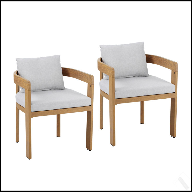Ensemble de 2 chaises de salle à manger d'extérieur et d'intérieur Elko, structure en teck avec coussins gris clair, résistantes aux intempéries