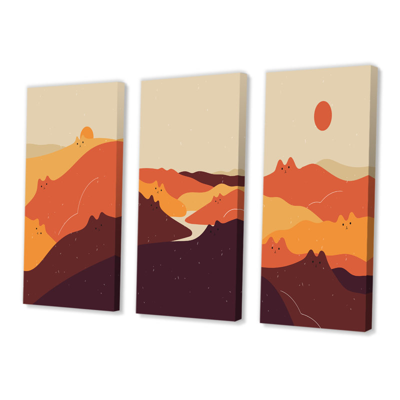 Paysage rétro rétro en couleurs rétro II - ensemble d'art moderne Mid-Century de 3 pièces, H 40 po x l 60 po