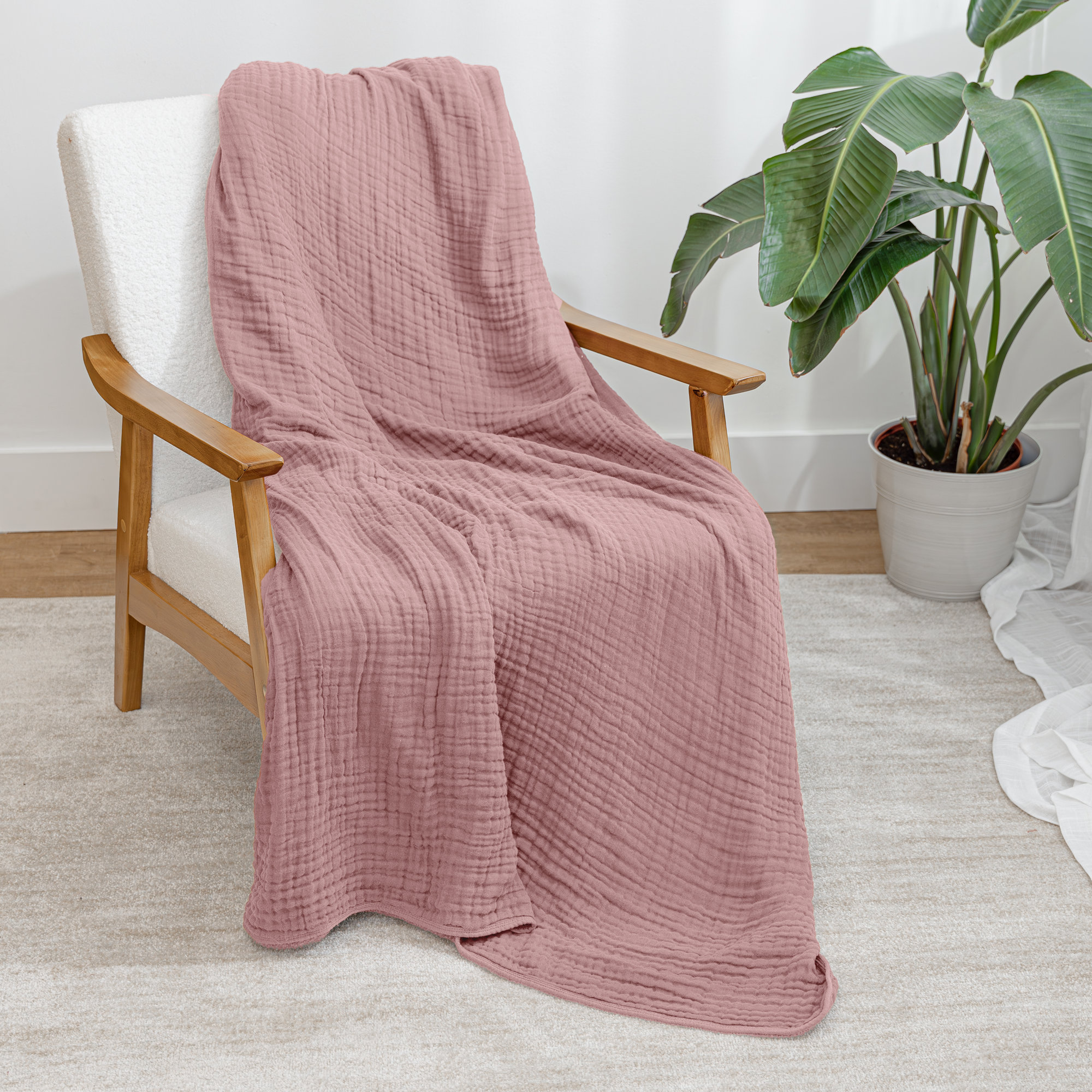 Karlina Muslin Blanket, Throw, Mauve