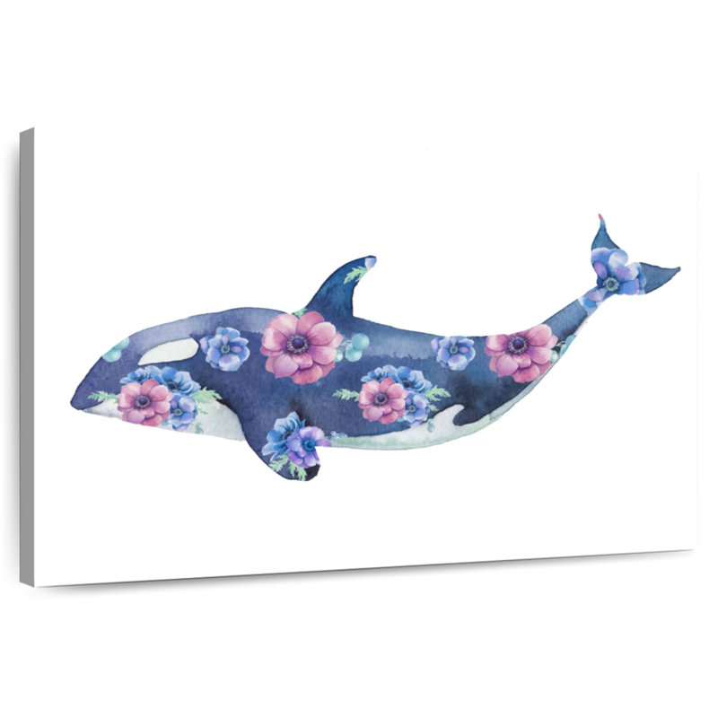 Brampt Floral Orca Whale, 32" H x 48" W