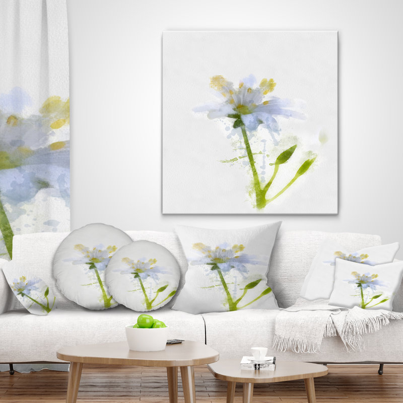 Croquis de fleurs aquarelle blanc et vert - coussin imprimé floral, 18 po x 18 po, Coussin décoratif