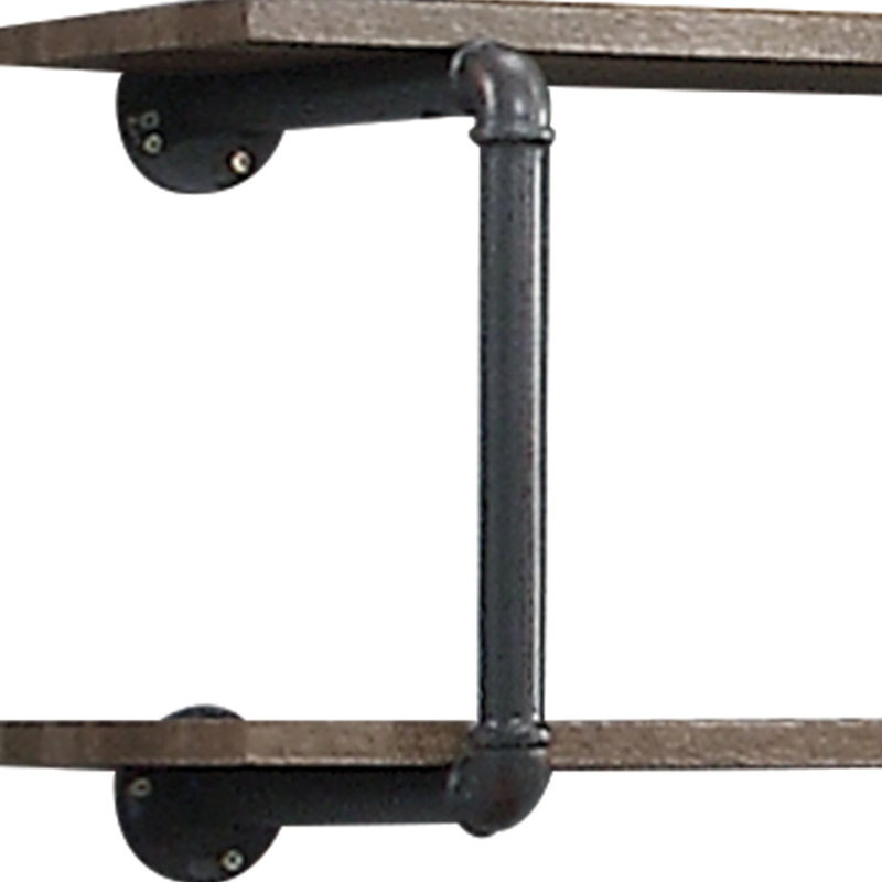Étagère murale en chêne antique et gris sableux - 2 pour la présentation, structure en métal, matériaux mixtes, montage simple, convient pour le rangement et la construction de plusieurs pièces, installation, divers