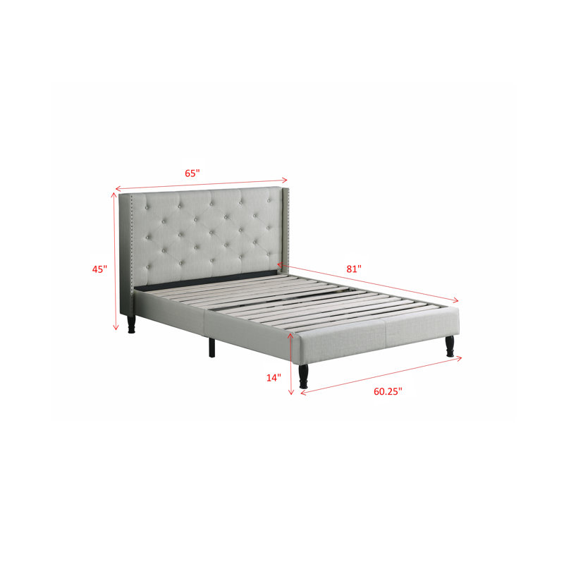 Upholstered Wingback Bed, Light Beige, Queen