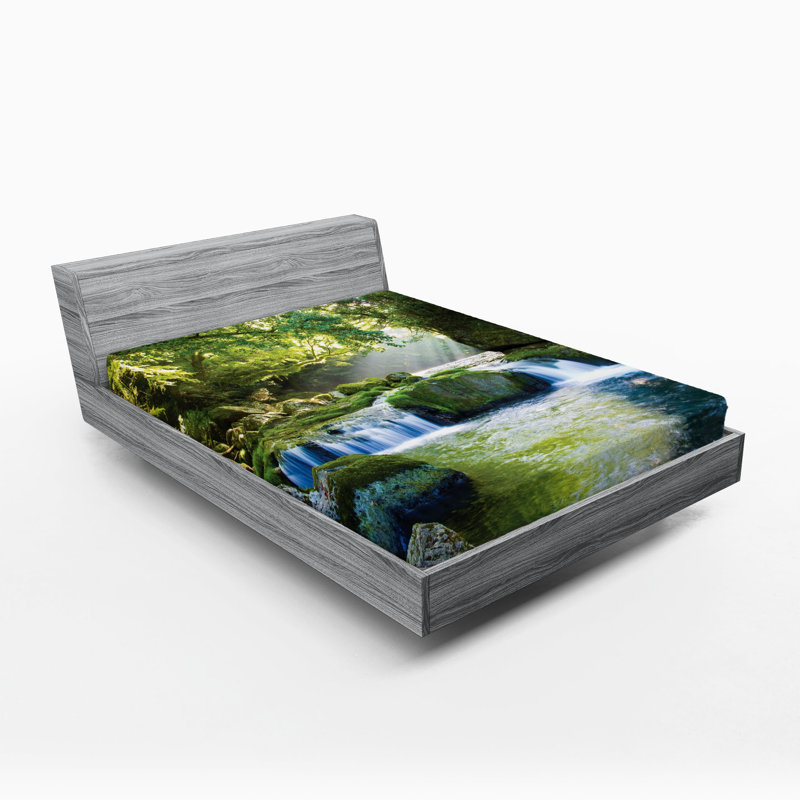 Ensemble de 2 draps-housse Ambesonne Jungle Foliage Misty Mountains jaune vert bleu