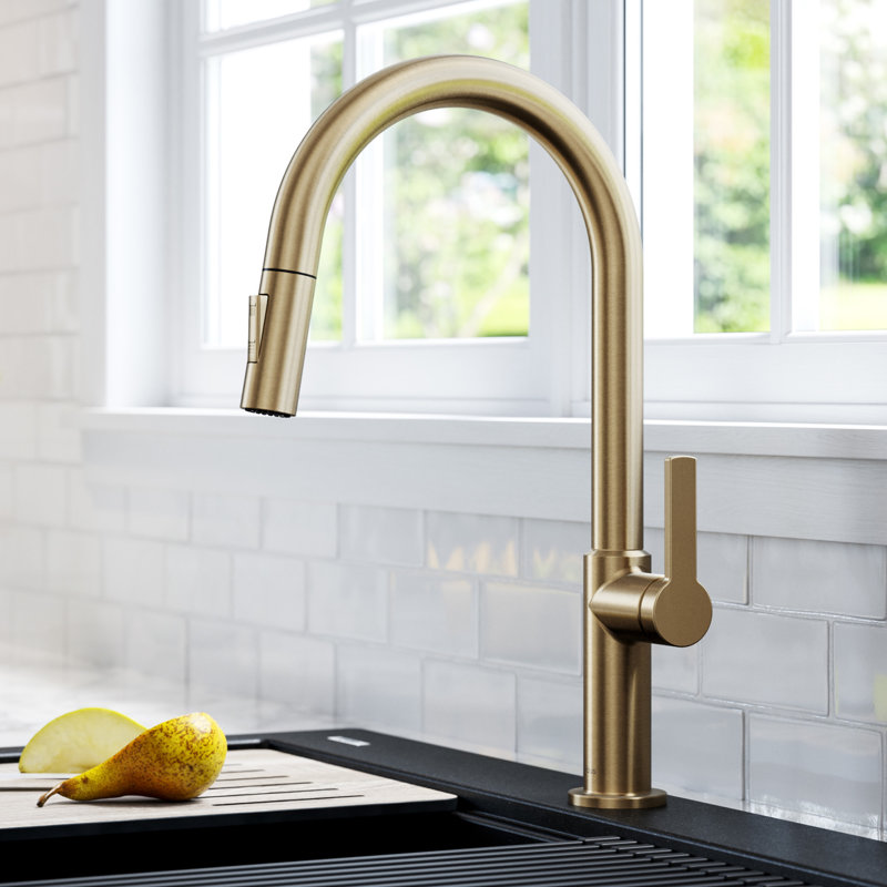 KRAUS Oletto Single Handle Pull Down Kitchen Faucet, Antique Champagne Bronze