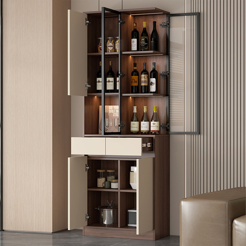 39.37" Lighted Corner Wine Cabinet, Modern Minimalist Sideboard with Glass Doors for Living Room