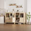 29" Farmhouse Buffet Cabinet with Glass Doors, Modern Wood Entryway Storage Sideboard, Display Credenza for Kitchen, Dining Room & Living Room, White+Natural-1738063084