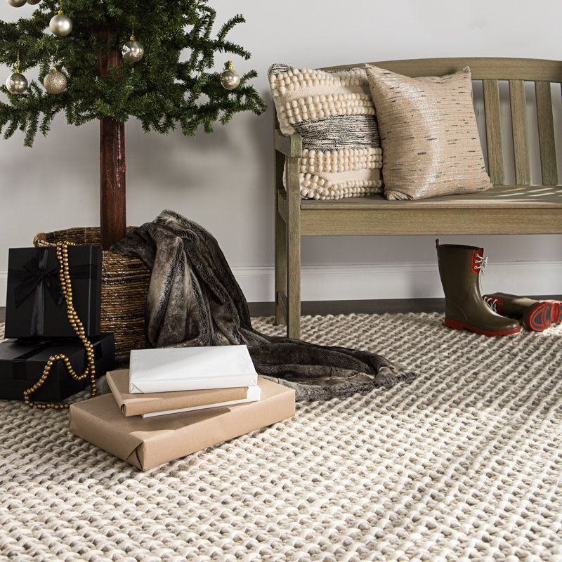 Sabha Wool Area Rug in Ivory/Gray, Rectangle 9' x 12'