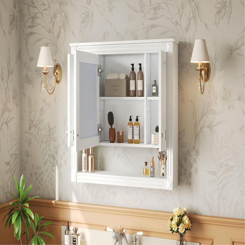 Armoire de salle de bain 35 po avec miroir, armoire à pharmacie murale avec tablette ouverte, armoire de rangement avec porte à miroir