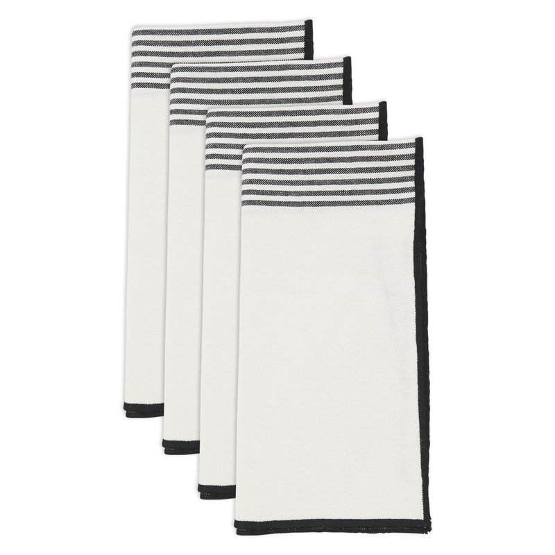 White and Black Striped Cotton Napkin Set of Four