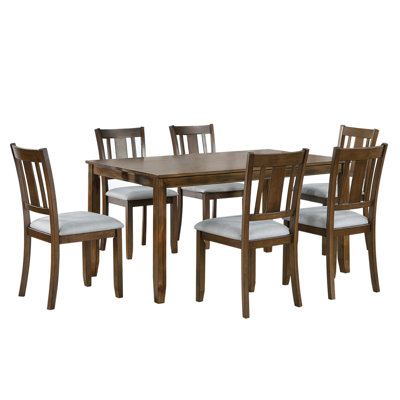 Modern 7-Piece Dining Table Set with 6 Upholstered Chairs, Wooden  Rectangular Dining Table Set for 6 with Chairs, for Dining Room, Kitchen, Restauran