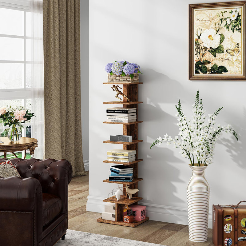 Bibliothèque verticale étroite à 8 niveaux, Rustic Brown