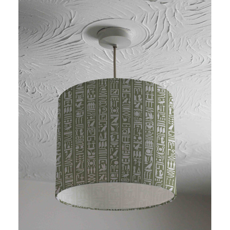 Egyptian Hieroglyphic 22cm H Cotton Drum Pendant Shade ( Uno )