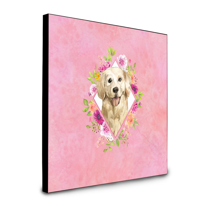 Panneau mural Dollman Flowers, Rose, Golden retriever brun