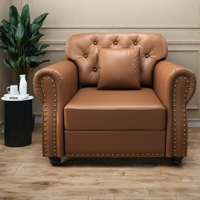 Comfort Ottoman Sofas, 41.3 Inch Faux Leather Modern Chesterfield Home
