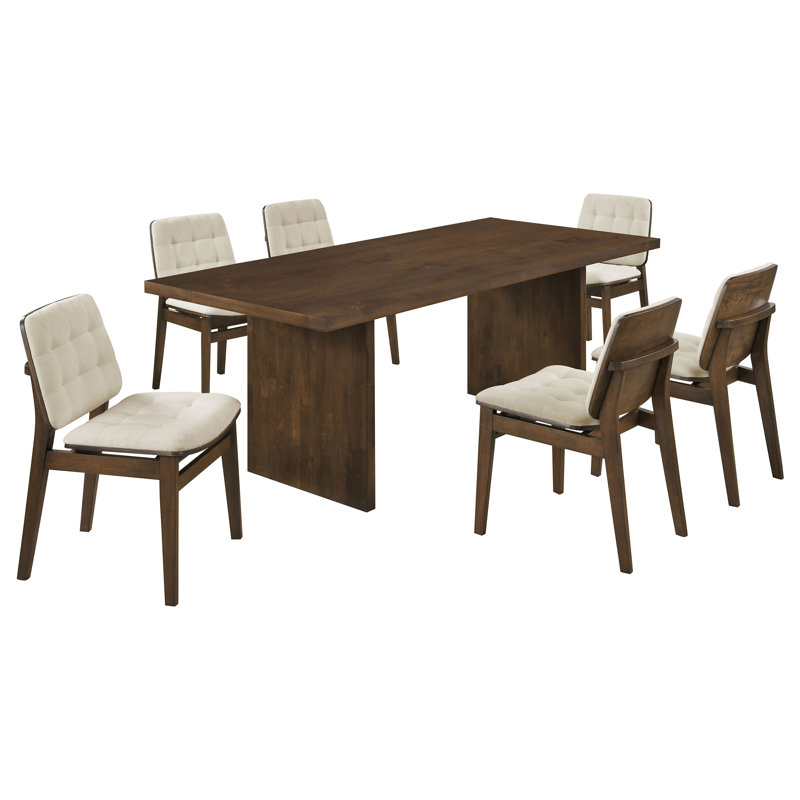Ensemble de salle à manger rectangulaire 7 pièces 82 pouces Vinga crème et noyer, Cream/Walnut, Walnut
