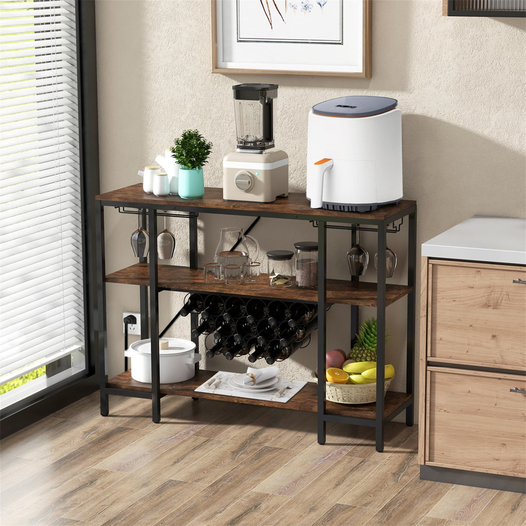 Open Shelving Wine Bottle & Glass Rack Brown