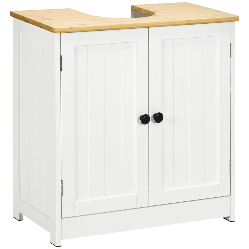 Table d'appoint de meuble-lavabo moderne sous le lavabo, blanc avec portes doubles et tablette réglable pour économiser de l'espace