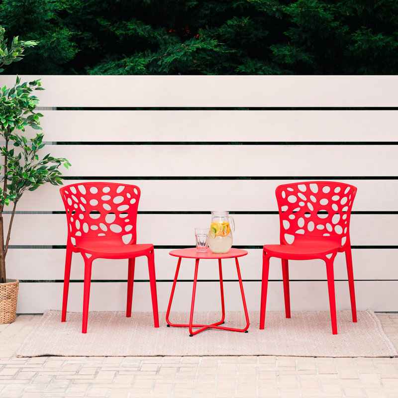Genica Stacking Patio Dining Side Chair, Red