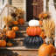 Statue de citrouille à trois niveaux, 56 cm, en mousse noire, orange et blanche, idéale pour la décoration d'automne et de récolte. Ornement extérieur imperméable pour l'Action de grâce, parfait pour une maison de campagne ou une décoration de Noël automnale.