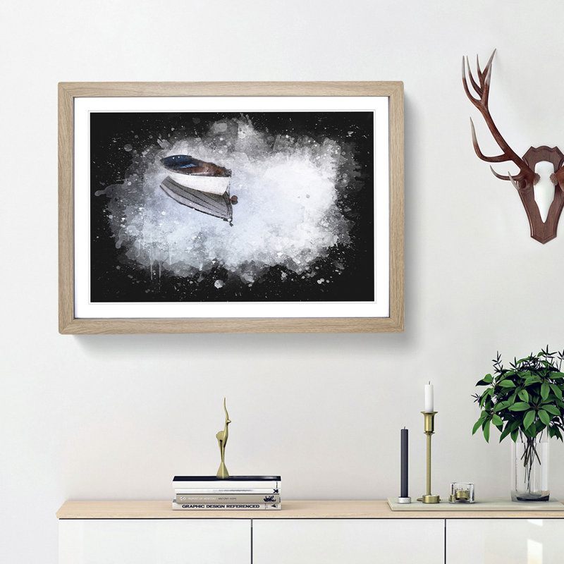 Reflection Of A Boat - Picture Frame Graphic Art, 33cm H x 45cm W x 2cm D, Oak Framed