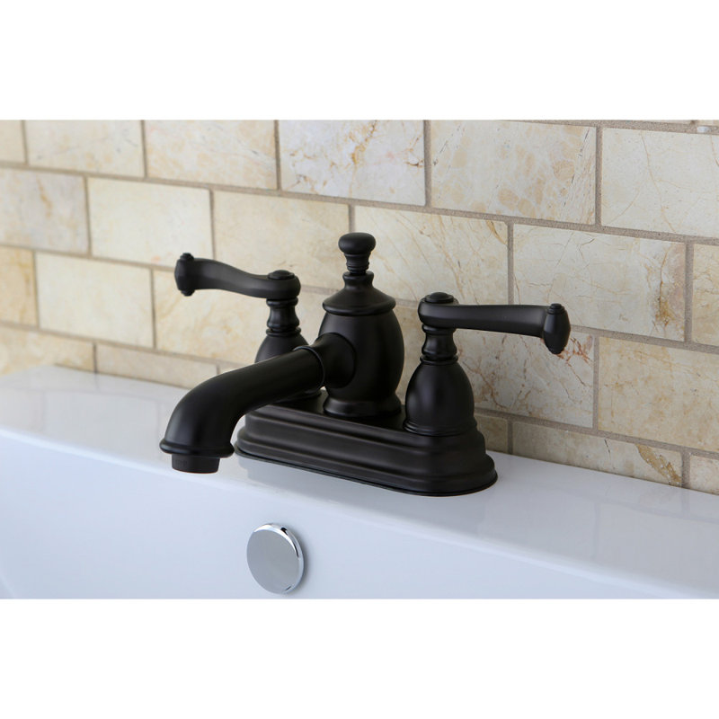 Kingston Brass Royale Two-Handle 3-Hole Deck Mount 4" Centerset Bathroom Faucet with Brass Pop-Up, Oil Rubbed Bronze