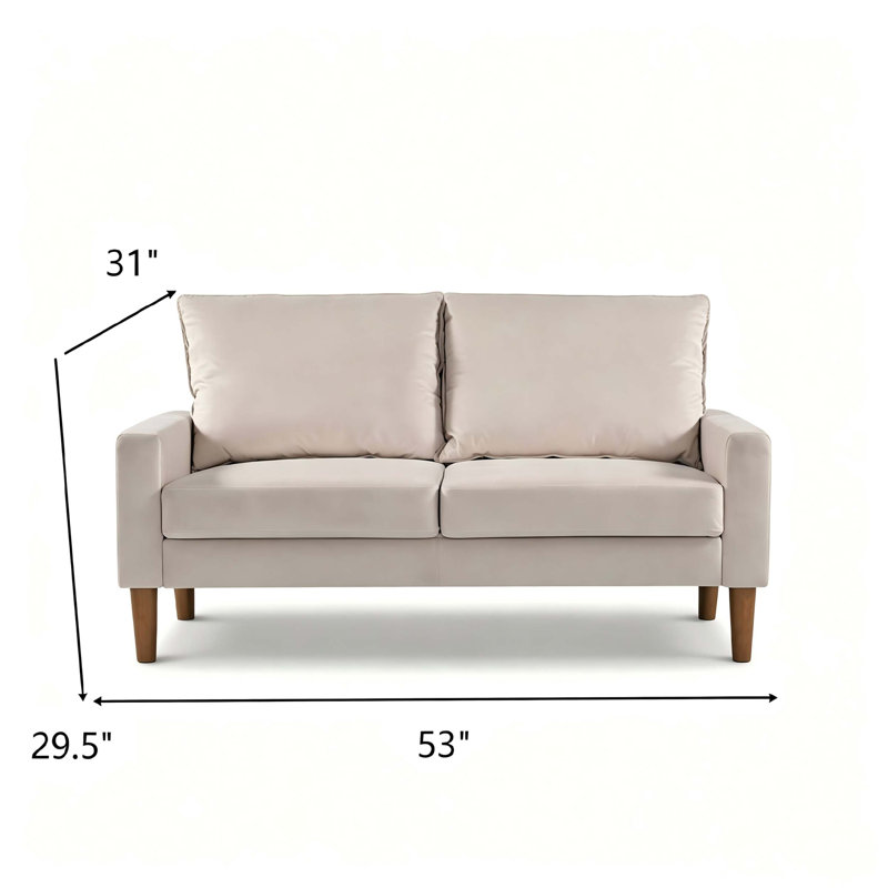 Canapé moderne deux places en velours avec structure en bois massif pour un confort d'assise optimal, Velours ivoire