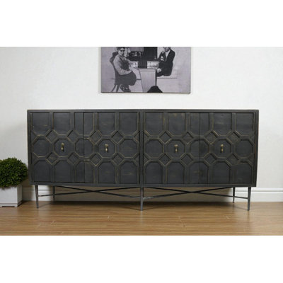 71" Black Solid Wood Sideboard with Four Doors
