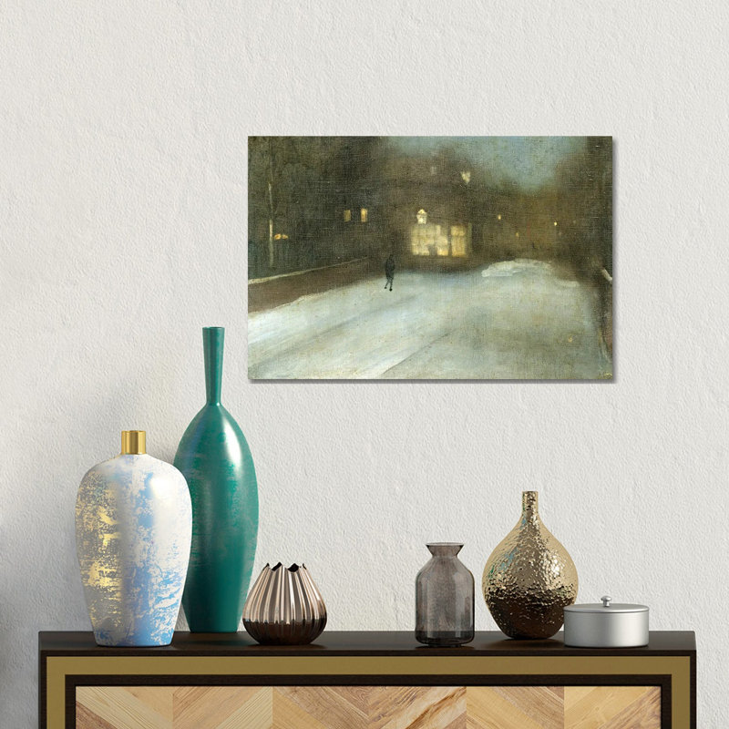 Nocturne gris et doré Chelsea Snow - reproduction d'art sur toile tendue, 12 po x 18 po, Toile tendue avec châssis