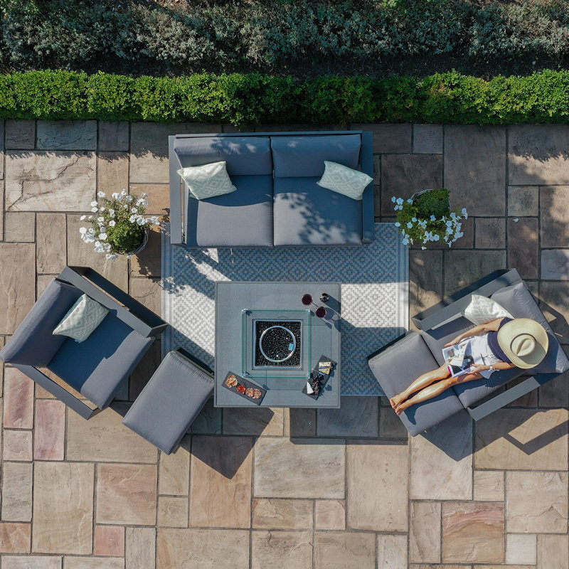 Hafza 2 Seat Aluminium Sofa Set - with Square Fire Pit Table - White, Grey, Grey