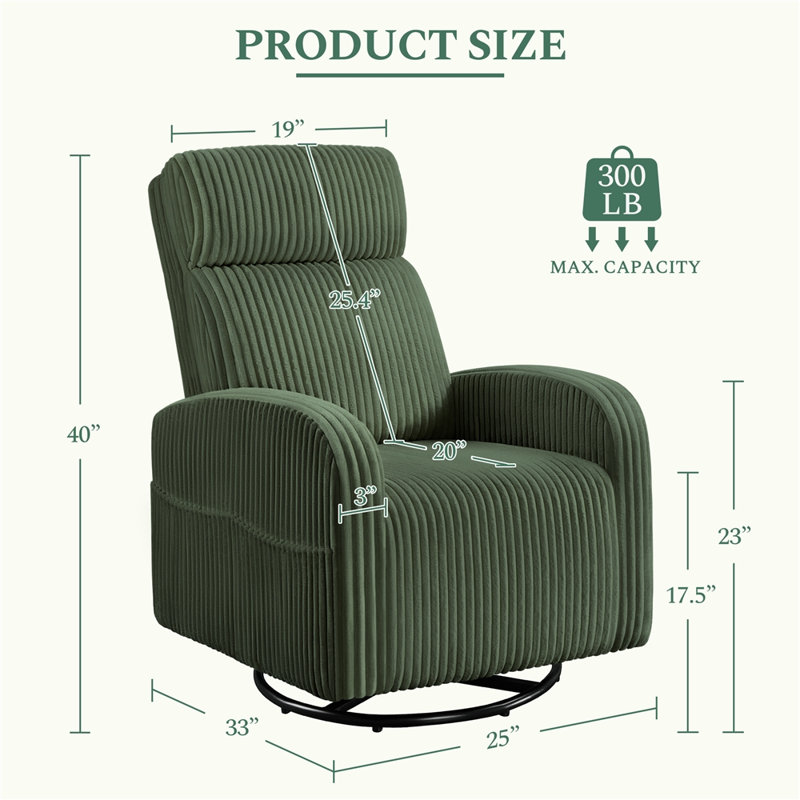 Corduroy Swivel Glider Chair for Living Room, Dark Green Corduroy