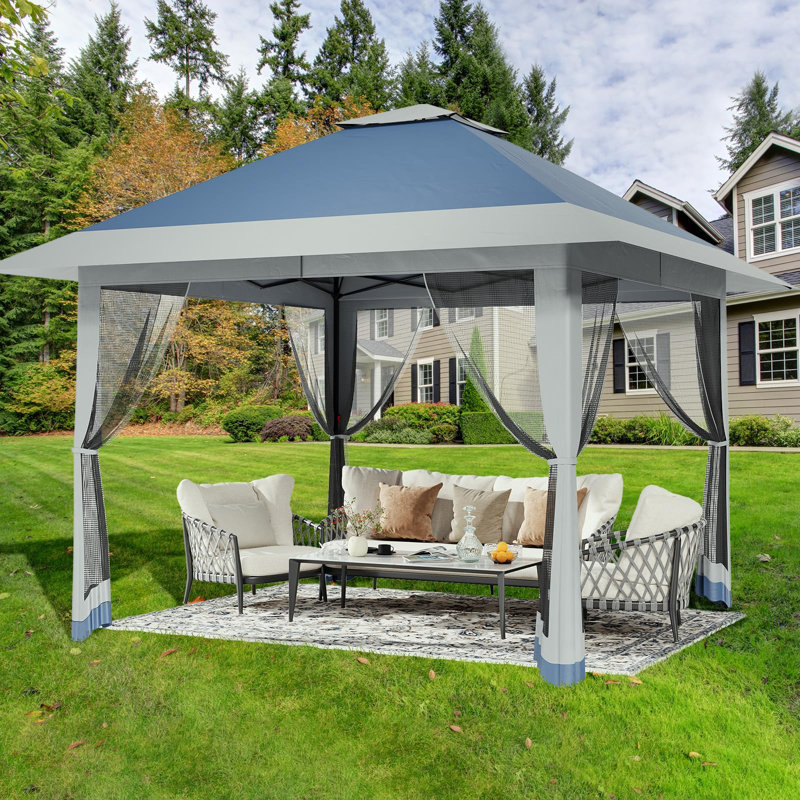 13x13FT Pop-Up Gazebo with Mosquito Netting, Waterproof UV50+ Outdoor Canopy Tent, Adjustable Height Patio Pergola, Navy